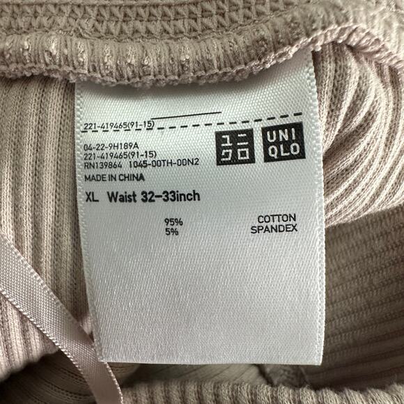 Uniqlo Ribbed Knit Leggings XL Beige Cotton Stretch Loungewear Normcore Cozy EUC - Picture 7 of 9